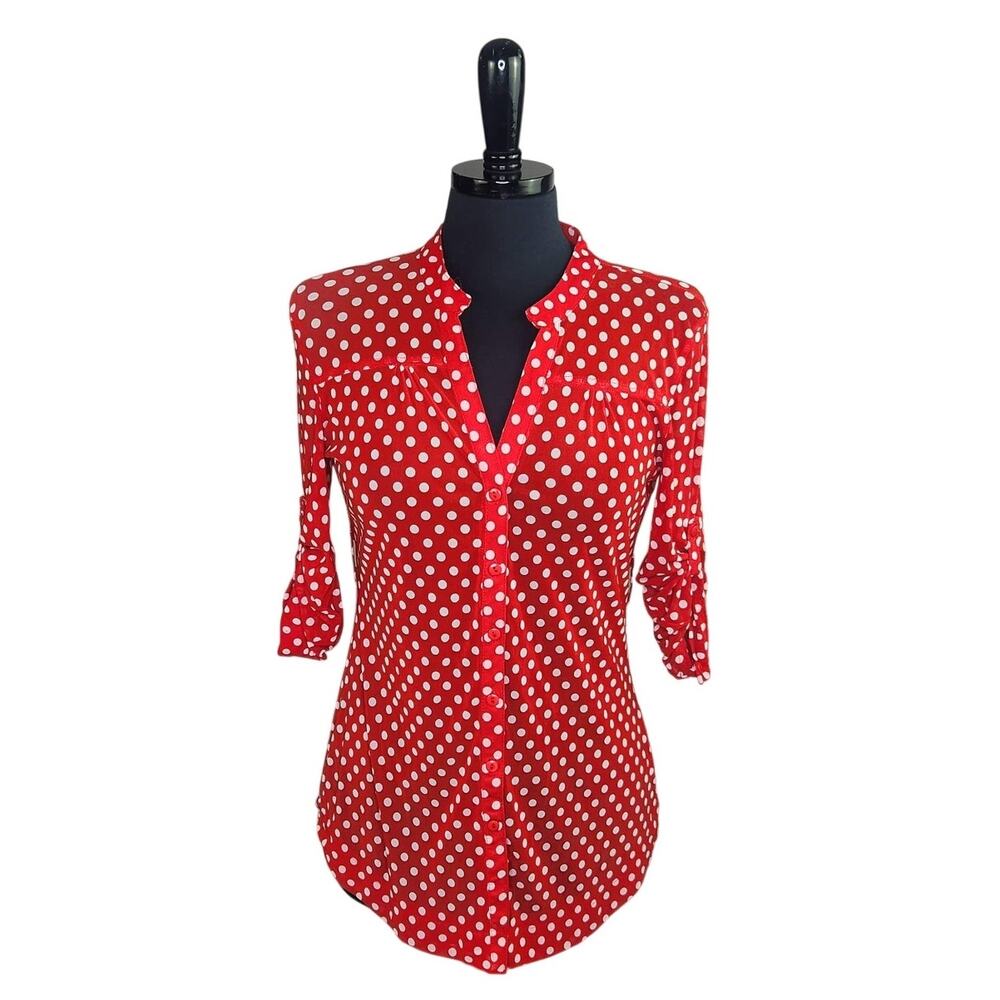 Red Polka Dot Button-Front Blouse